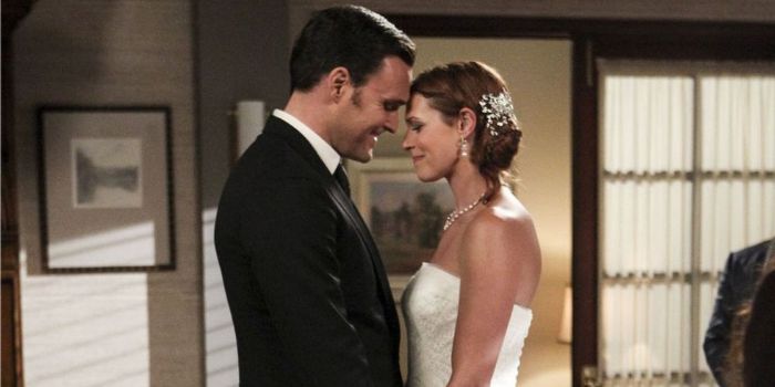 Amanda Righetti and Owain Yeoman